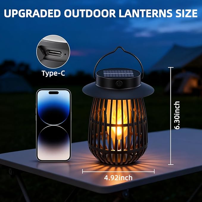 KYEKIO 4Pack Gen2 Flame Solar Lanterns Outdoor Waterproof, Solar Hanging Lantern Decorative, Flickering Flame Outdoor Lanterns Solar Powered, Lights for Yard Patio Garden Decor as Mothers Day Gifts