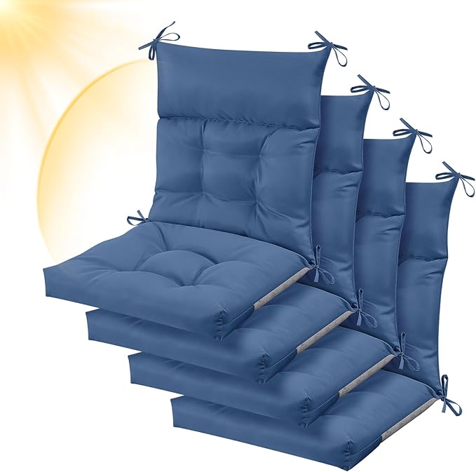 Sintuff 4 Pcs 44 x 21 x 4 Patio Chair Cushions Outdoor Chair Cushion Seat/Back Tufted Pillow with Ties Water Resistant Replacement Indoor Patio Furniture Outdoor Furniture (Solid Color,Denim Blue)