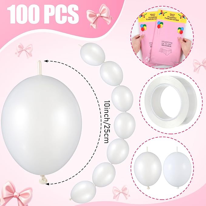 Pink Bow Birthday Decorations Set 4 DIY Giant Wall Large Pink Bows 100 Link Balloons Hanging Cute Items for Coquette Home Room Wedding Birthday Baby Shower Party Supplies
