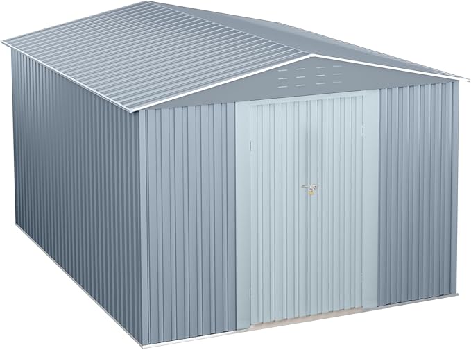 GarveeLife Large Outdoor Metal Storage Shed, 10x10 ft Metal Shed with Lockable Doors, Large Garden Tool Shed with Sturdy Frame Structure, for Backyard, Patio, Lawn, Grey