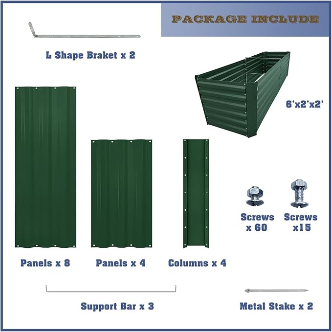 6x2x2FT Green Metal Raised Garden Bed Kit, Galvanized Outdoor Garden Bed Planter Box for Vegetables, Flowers, Herbs, Succulents and More