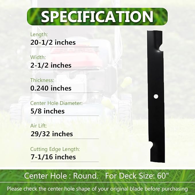 038-6050-00 High Lift Mower Blades Set for Bad Boy Exmark Gravely Hustler Toro 60" Lawn Mower, Replaces 038-2007-00 038-6060-00 038-6002-00, Compatible with ZT60 CZT60 (3PACK)