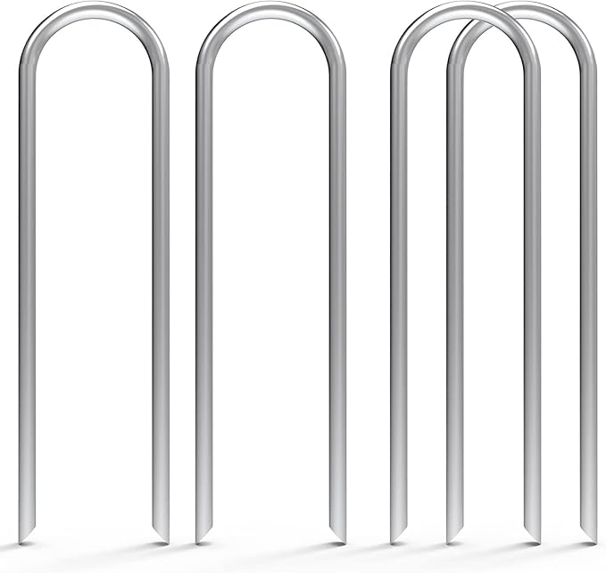MySit 6 Inch 100 Pack U Shaped Garden Stakes, Heavy Duty 11 Gauge Galvanized Drip Irrigation Stakes Landscape Staples for 1/2" to 1-1/2" Soaker Hose, Weed Barrier, Yard Decorations, Fencing