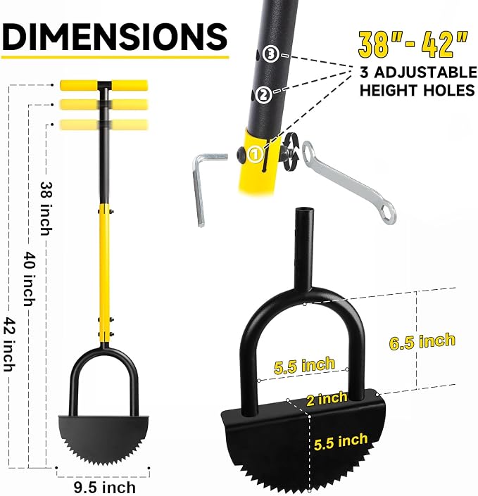 Manual Edger Lawn Tool with 38"-42" Adjustable Length, Saw-Tooth Border Edger with Wide Footplate Manganese Steel Blade, Garden Edging Tool for Flower Beds, Landscaping, Sidewalks, Yard