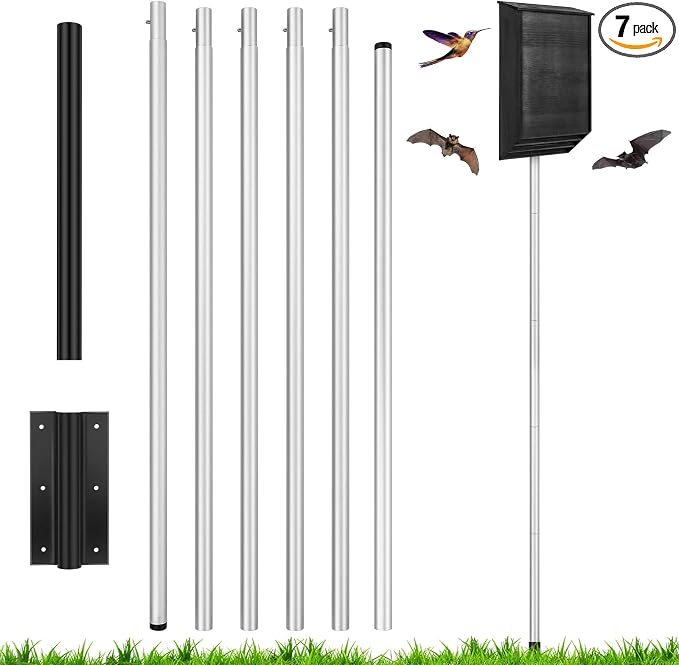 Yaocom 18 FT Telescoping Purple Martin House Pole,Aluminum Bat House Kit with Ground Socket, Adjustable Heavy Duty 6-Section Round Pole, Purple Martin Bird Accessories for Outdoors (Silver)