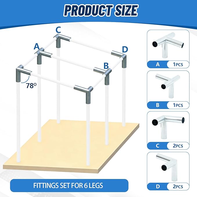 Frienda 6-Leg Lean-to Canopy Fittings for Under 1-3/8" EMT, 6 Pcs Lean to Carport Frame Connectors Kit DIY Project for Slant Roof Carport, Shed, Gazebo, Greenhouse, Shelter Deck, Pipes Not Included