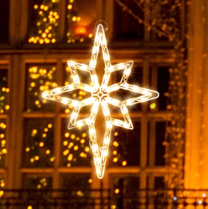 Christmas Window Silhouette Lights, Lighted Star of Bethlehem Double Sided Decorations with 50 Count Incandescent Mini Light, for Holiday Indoor Wall Door Glass Decor