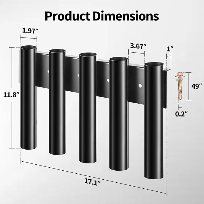 10 Hole Shovel Holder for Truck Bed & Trailer, Heavy-Duty Steel Tool Rack with 2 Mounting Groups, Universal Organizer for Shovel, Rake, Trimmer, Lawn Tools, Black