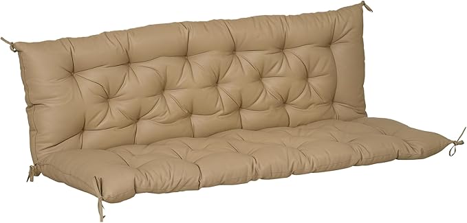Outsunny 59" x 38" Tufted Bench Cushion for Outdoor Furniture, 3-Seater Replacement for Swing Chair, Patio Sofa/Couch, Overstuffed, Includes Backrest, Khaki