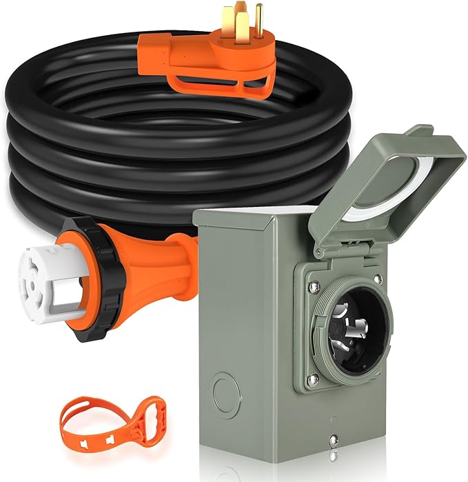 WELLUCK 50 Amp Emergency Power Combo Kit with SS2-50 Inlet Box and 15 FT Cord, NEMA 14-50P to SS2-50R RV Power Extension with Grip Handle, ETL Listed