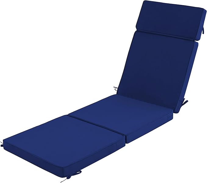 80 x 26 Inch Outdoor Chaise Lounge Cushion - Removable Cover, 4-Section Design, Water-Repellent & Fade-Resistant, 6 Tie Straps, Replacement for Patio & Pool Chairs - Navy