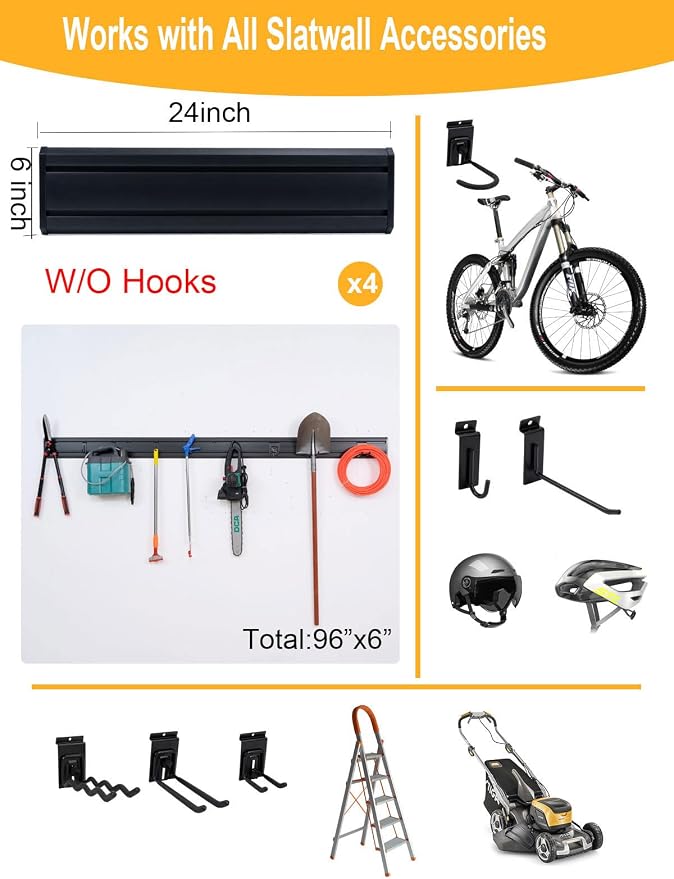 FRAYSCENT Slatwall Panels Garage Tool Organizer Wall Mount Garage Slat Wall Storage Systems, Bike Storage Rack Garage Organizers and Storage PVC Wall Panels Slat Wall Paneling
