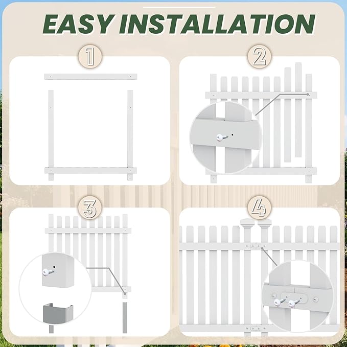MELLCOM 2ft H x 2ft W (3 Panels) No Dig Garden Picket Fence, Decorative Privacy Fence with Metal Stakes, Garden Fence Border for Backyard, Patio & Yard, White