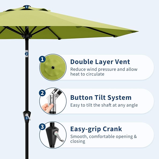 GarveeLife 9FT Umbrella Outdoor Patio, Table Umbrella with Push Button Tilt and Crank, 8 Sturdy Ribs Waterproof UV Protection for Garden, Pool, Deck, Backyard, Market (Fruit Green)