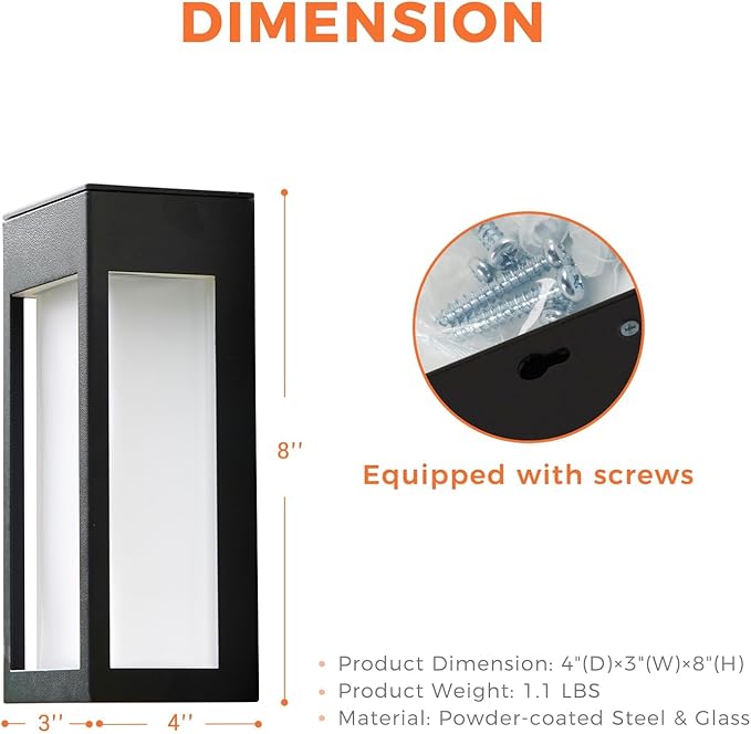 Solar Yard 4-Pack LED Outdoor Wall Lights, Waterproof Exterior Wall Sconce Lantern for Porch, Patio, Doorway, Frosted Rectangle