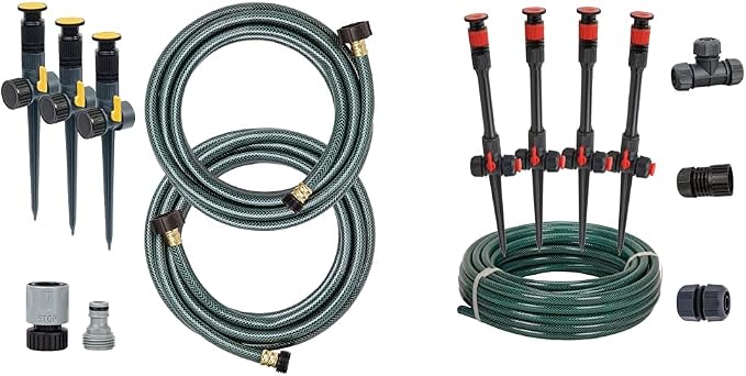Melnor 65191AMZ Adjustable Spike Sprinkler Bundle with Eden 98063 Multi-Adjustable Flex Design Above Ground Irrigation Garden Sprinkler System