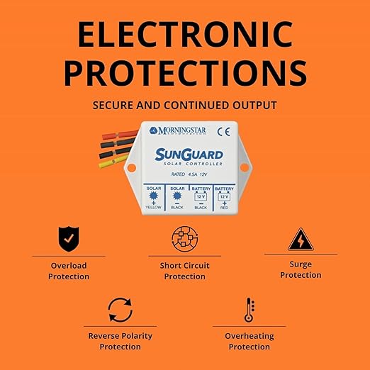 Morningstar Sunguard 4.5A PWM Solar Charge Controller (SG-4) - Intelligent Solar Panel Regulator. Supports 12V Batteries, Outdoor Rated, Highly Reliable and Easy to Install - Designed in the USA