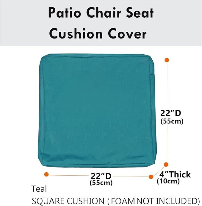 Patio Seat Cushion Covers,Washable Slip Covers Replacement,Waterproof Outdoor Furniture Chair Cushion Pillow Seat Cover for Couch,Garden,Sofa,Teal,22"×22"×4"(4 Covers Only)