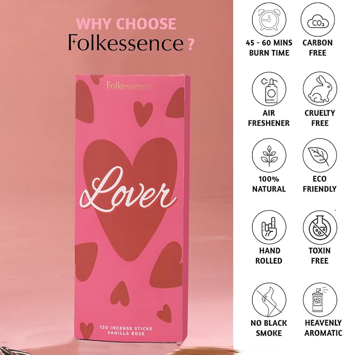 Folkulture Incense Sticks (120 Sticks)| Vanilla & Rose Premium Insence-Sticks for Aromatherapy, for Women, Her |No Charcoal,Non Toxic, 45 Mins, Long Burning Inscents-Sticks