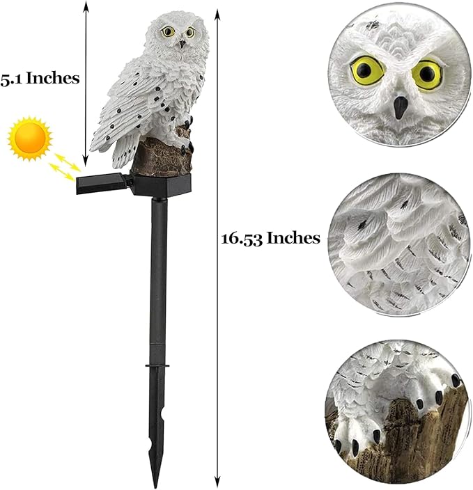 Owl Figure Solar LED Lights, Resin Garden Waterproof owl Figurine with Stake for Outdoor Yard Pathway. (Brown)