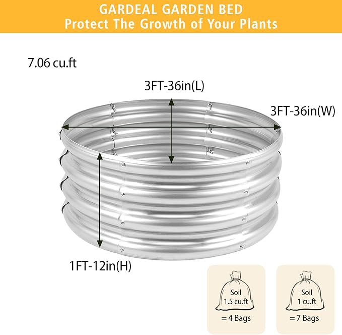 Gardeal Garden Galvanized Raised Garden Bed Kit - Metal Planter Boxes for Vegetables/Herbs/Flowers, Heavy-Duty Steel Outdoor Garden Box with Reinforced Edges(3X3X1FT)