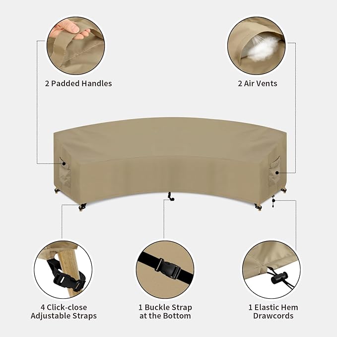 PureFit Outdoor Sectional Sofa Cover Waterproof Curved Patio Furniture Covers for Deck, Lawn and Backyard, 120Lx36Dx38Hx82FL, Camel