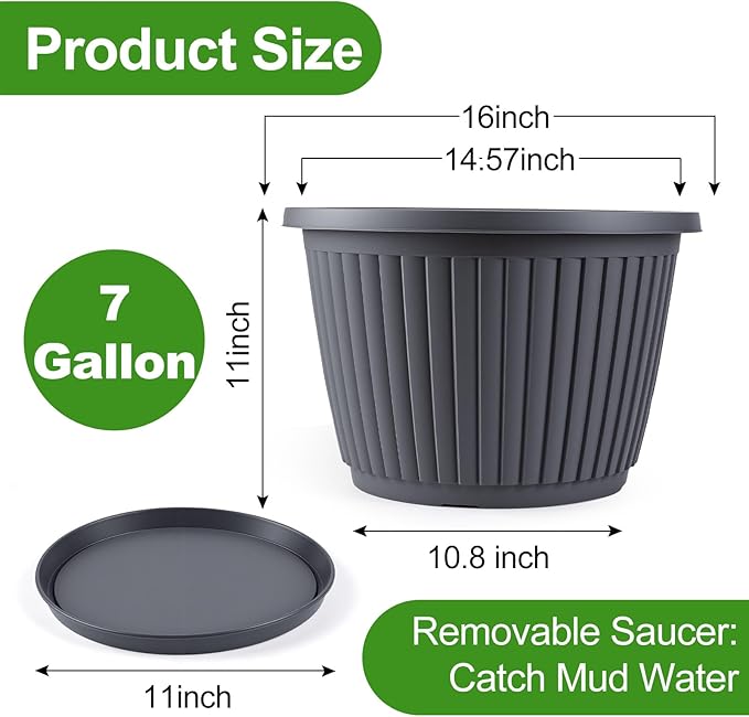 16-inch-Large-Planters-for-Outdoor-Plant，Plastic Indoor Flower Pots with Drainage Holes & Saucer，4 Packs Decorative Garden Pots for Plantfor Home Porch Decor