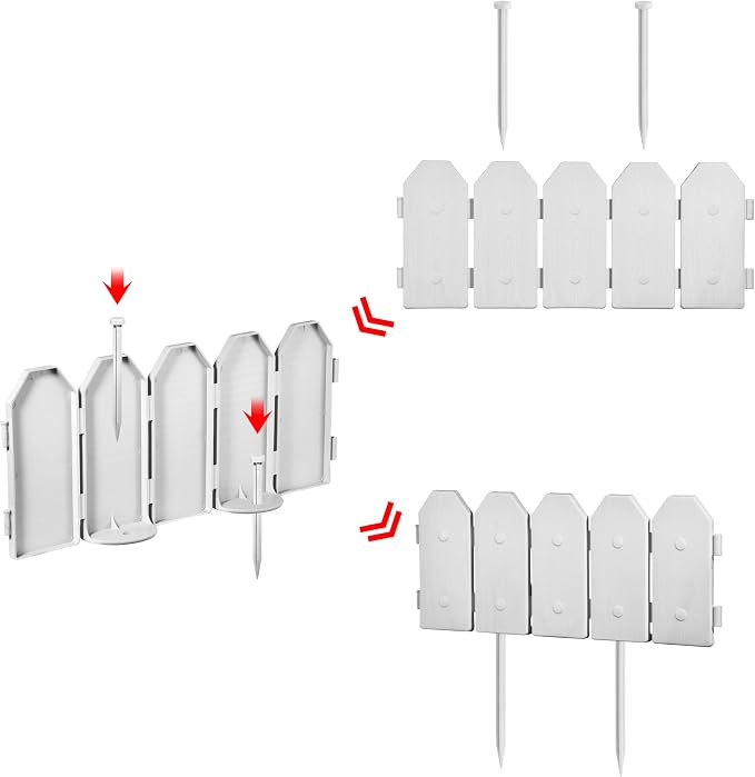 Evelyne Garden Border Edging: Wooden Grain Fence Dog Ear Design - Landscaping Fence Liner Lawn Edge Barrier - Decorative Lawn Landscape Panels Elements -Landscaping Edging (White, 10ft.)