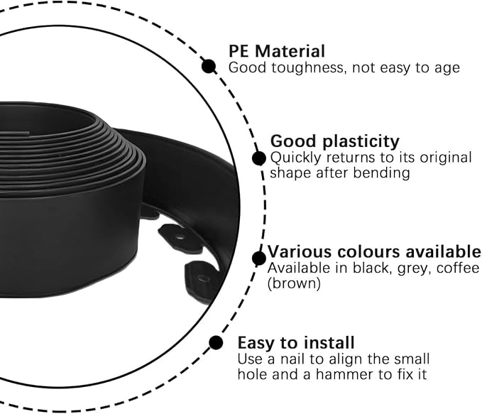Landscape Edging 33FT, 4IN Tall Garden Edging Border with 50pcs Spikes, Plastic Lawn Edging Kit, Tool-Free Flexible Borders Edging for Garden Flower Beds Tree Surrounds Yard Pathway, Black