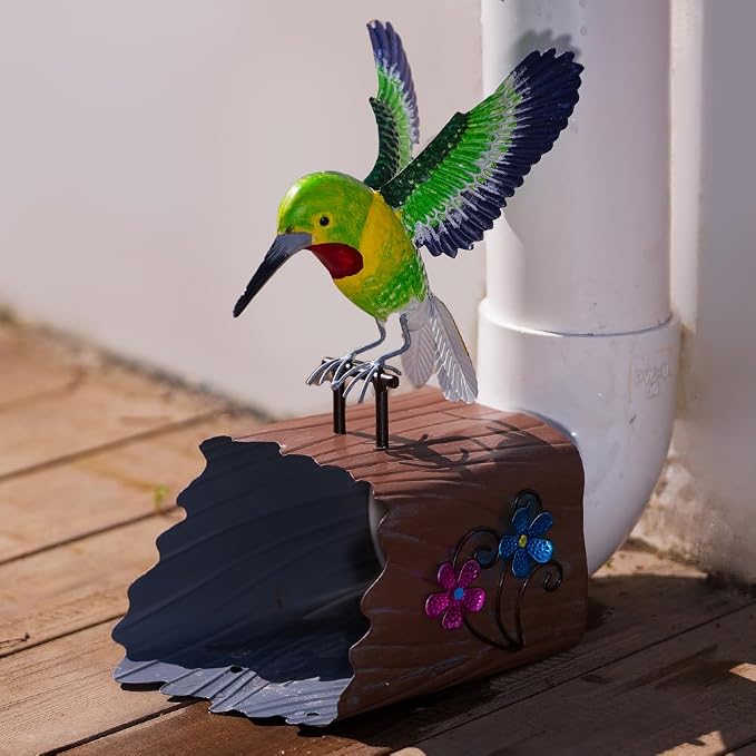 Metal Hummingbird Gutter Downspout Extensions, Outdoor Splash Block Sculpture Garden Decor, Waterproof Gutter Guard Garden Animal Statue Ornaments for Yard, Lawn