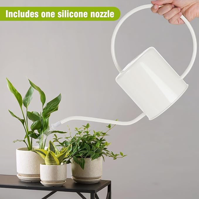Plant Watering Can, 50 oz / 1500 ml Stainless Steel Metal - Modern Decorative with Long Spout for Indoor Potted Plants, Bonsai, Garden Flowers, Cream White