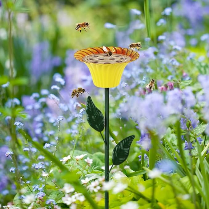 DREAMSOUL Metal Bird Bath with Bee Watering Station, Flower Bee Feeder 4 Pack Bird Bath for Outside Birds, Bees, Butterflies
