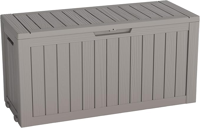 LHBGO 80 Gallon Deck Box Large Outdoor Storage Boxfor Patio Furniture,Outdoor Cushions, Garden Tools, Sports Equipment and Pool Supplies, Waterproof, Resin, Lockable