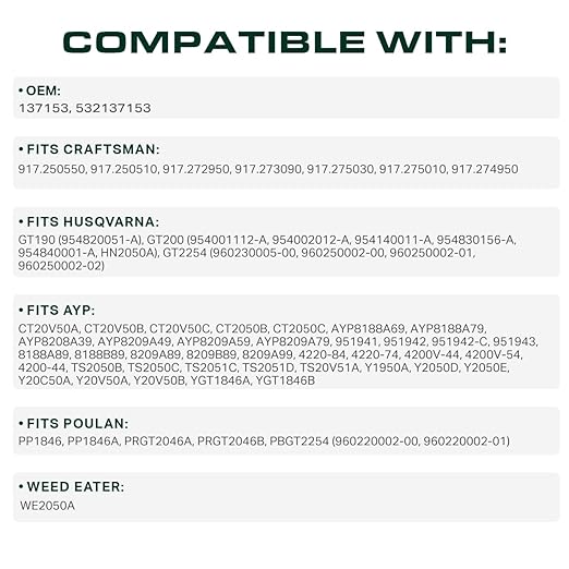 UDC Parts 137153 Drive Belt Replacement for Craftsman 532137153 Husqvarna GT2254 GT190 GT200 AYP CT2050B CT2050C AYP8188A79 Poulan PP1846 PBGT2254 PRGT2046A 139573 532139573/83.00 inches/Aramid Cord