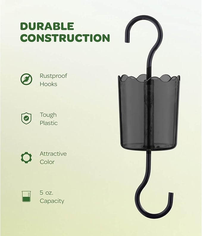 Ant Moat for Hummingbird Feeders [Set of 2] Ant Guard Keeps Ants Away from Feeders, Made of Durable Plastic, Black Color/Rustproof S Hooks, Suitable for All Hummingbird Feeders