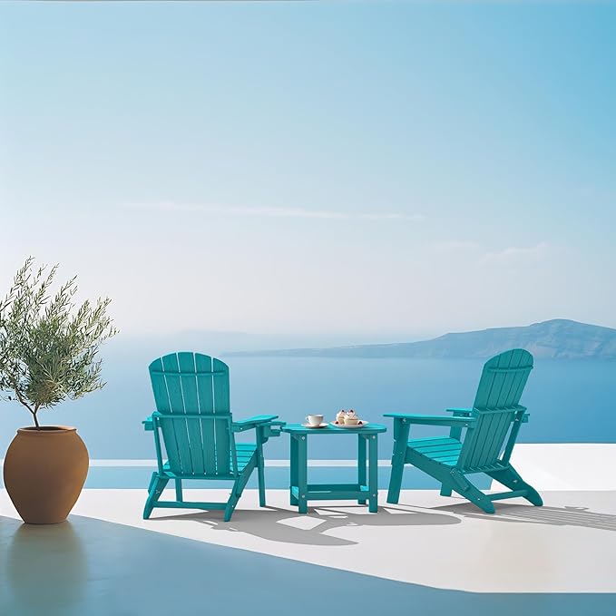 Plawdlik Hdpe Outdoor Adirondack Side Table, Wooden Textured, Set for Patio, Garden, Porch, Pool Composite Patio, Backyard, Bathroom and Indoor, Maintenance & Weather Resistant(Aruba Blue)