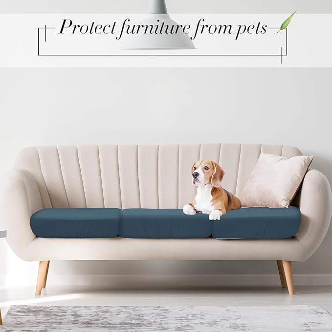 Newwiee 12 Pcs Patio Outdoor Cushion Covers Replacement Waterproof Stretch Sofa Couch Cushion Covers Washable Individual Couch Slipcovers Set Furniture Protector for Pets(20-27 Inch,Gray Blue)