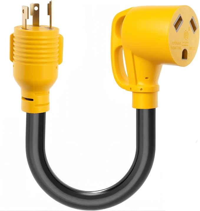 30 Amp RV Generator Adapter 1FT, NEMA L5-30P Adapter Twist Lock Male Plug to NEMA TT-30R Female, Heavy Duty STW 10 AWG RV Plug Adapter for RV, Camping, Industrial, ETL Listed