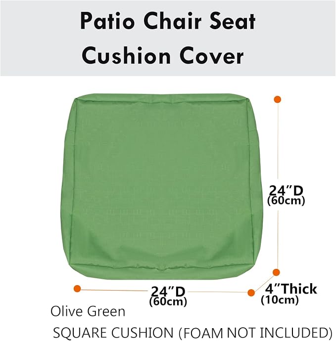 Patio Seat Cushion Covers,Washable Slip Covers Replacement,Waterproof Outdoor Furniture Chair Cushion Pillow Seat Cover for Couch,Garden,Sofa,Olive Green,24"×24"×4"(4 Covers Only)