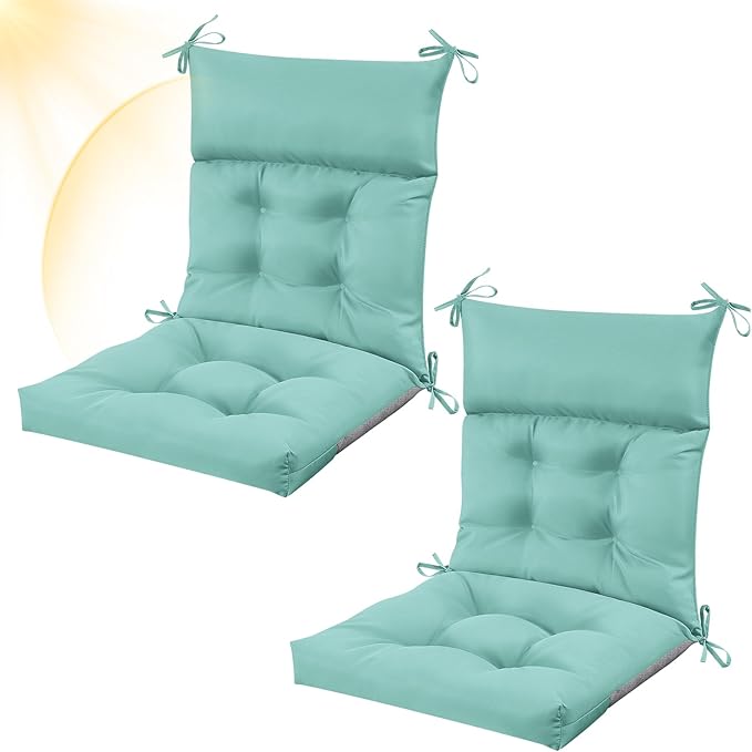 Sintuff 2 Pcs 44 x 21 x 4 Patio Chair Cushions Outdoor Chair Cushion Seat/Back Tufted Pillow with Ties Water Resistant Replacement Indoor Patio Furniture Outdoor Furniture (Solid Color,Light Green)