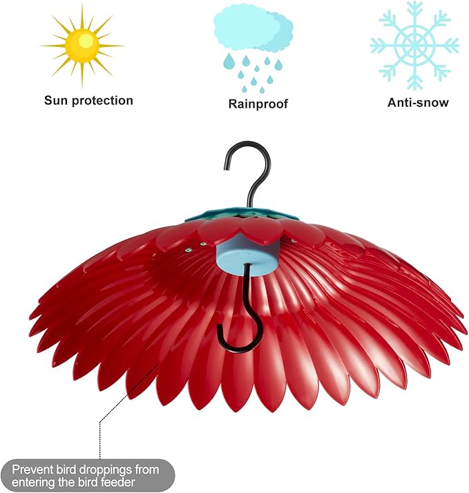 Beserie Squirrel Baffle for Hanging Bird Feeder Rain Cover for Outside Weather Guard Protect Feed from Sun Blue Dome Attract Hummingbirds, Moat Proof, Easy to Clean-14inch(Red)