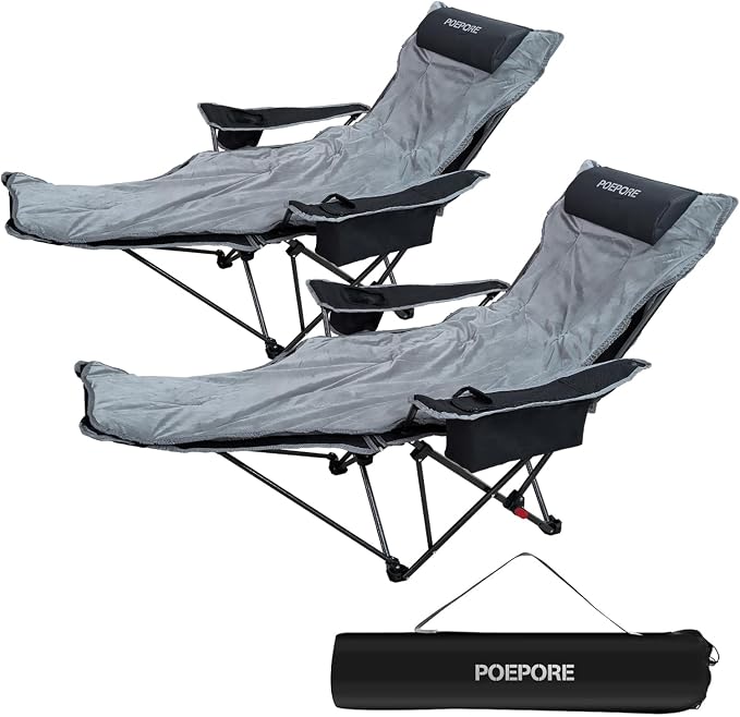 2-Pack Reclining Camping Chair 4 Position with Foot Rest Comfortable for Adults 265Ibs Folding Lounger Mesh Beach Chair with Cooler Bag,Cotton Cushion and Cup Holder for Outdoor Patio