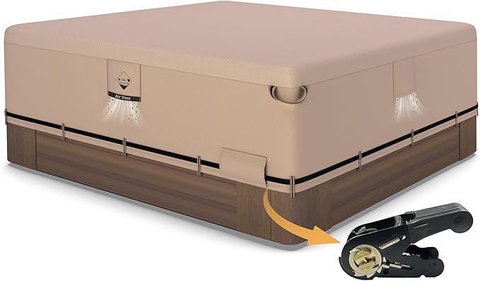 QH.HOME Hot Tub Cover Replacement 90"x 90", Waterproof & Weatherproof 600D Polyester Spa Cover for Hot Tub, UV Resistant, Windproof with Ratchet Strap System, Fits 89 x 89, 88 x 88,87x 87 Square