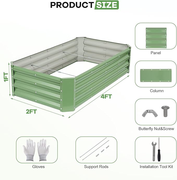 Galvanized Raised Garden Bed Kits, 2 Pack Metal Planter Box Outdoor, 4x2x1ft Rectangular Steel Planter Bed for Vegetables, Fruits, Flowers, Herbs(Olive Green)