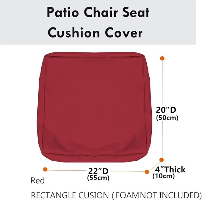 Patio Seat Cushion Covers,Washable Slip Covers Replacement,Waterproof Outdoor Furniture Chair Cushion Pillow Seat Cover for Couch,Garden,Sofa,Red,22"×20"×4"(4 Covers Only)