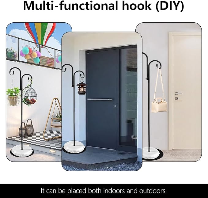 32-75" Shepherd Hook Stand, Adjustable Free Standing Pole Holder for Hanging Bird Feeders, Lanterns, Wreaths and Wind Chimes, Indoor and Outdoor Use on Patio, Yard or Porch