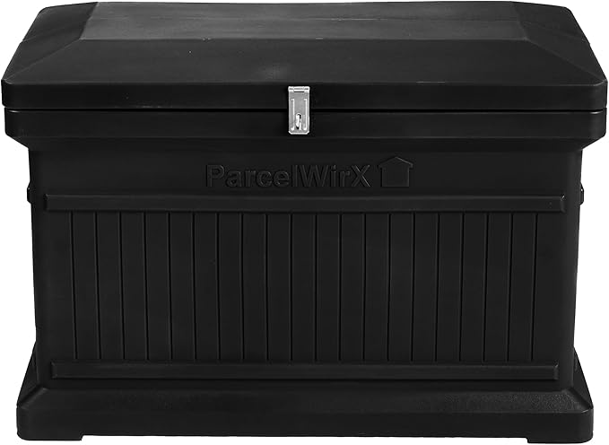 RTS Home Acccents ParcelWirx Premium Horizontal Delivery Box Storage Cabinet with Hinged Lid, 33.5" x 18" x 23.2", Black