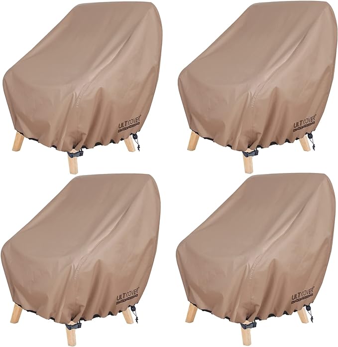 ULTCOVER Waterproof Patio Chair Cover 4 Pack – Outdoor Lounge Deep Seat Single Lawn Chair Cover Fits Up to 38W x 34D x 34H inches