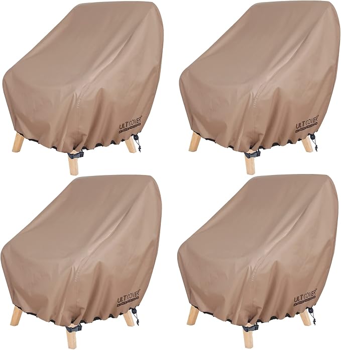 ULTCOVER Waterproof Patio Chair Cover – Outdoor Lounge Deep Seat Single Lawn Chair Cover 4 Pack Fits Up to 32W x 34D x 34H inches