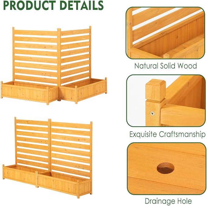 FORTUNO Outdoor Air Conditioner Fence Wood Privacy Screen with Planter Box for Trash Can Pool Equipment Garbage Can Enclosure No-Dig Kit, 2 Panels